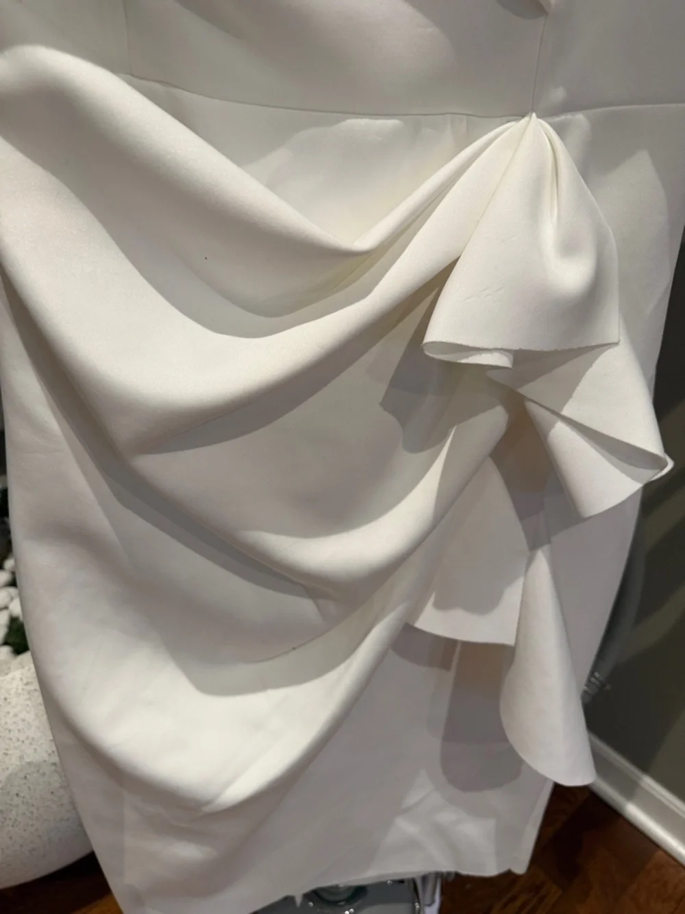 XSCAPE Womens White Scuba Waterfall Ruffle Short Sleeve Midi Sheath Dress - Picture 5 of 10